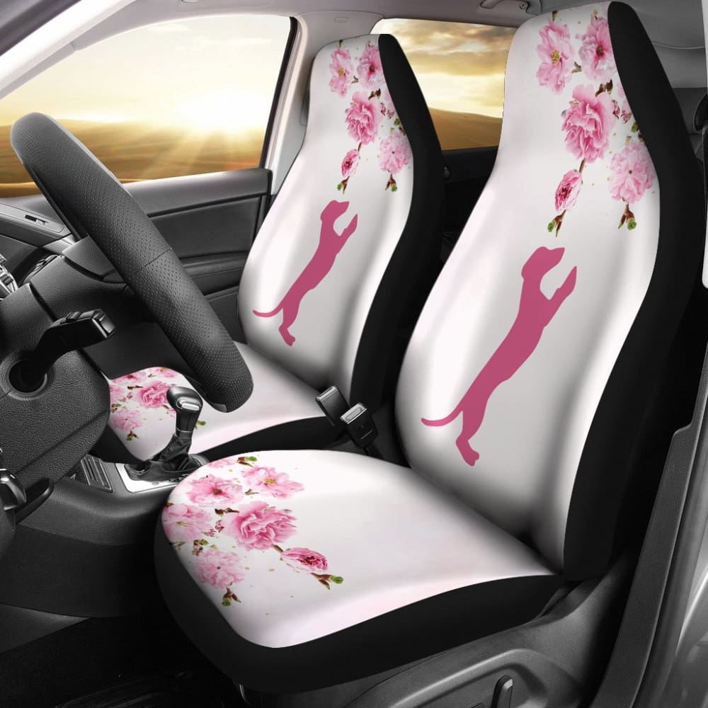 Pink Dachshund And Floral For Flower And Dog Lovers Car Seat Covers 210301