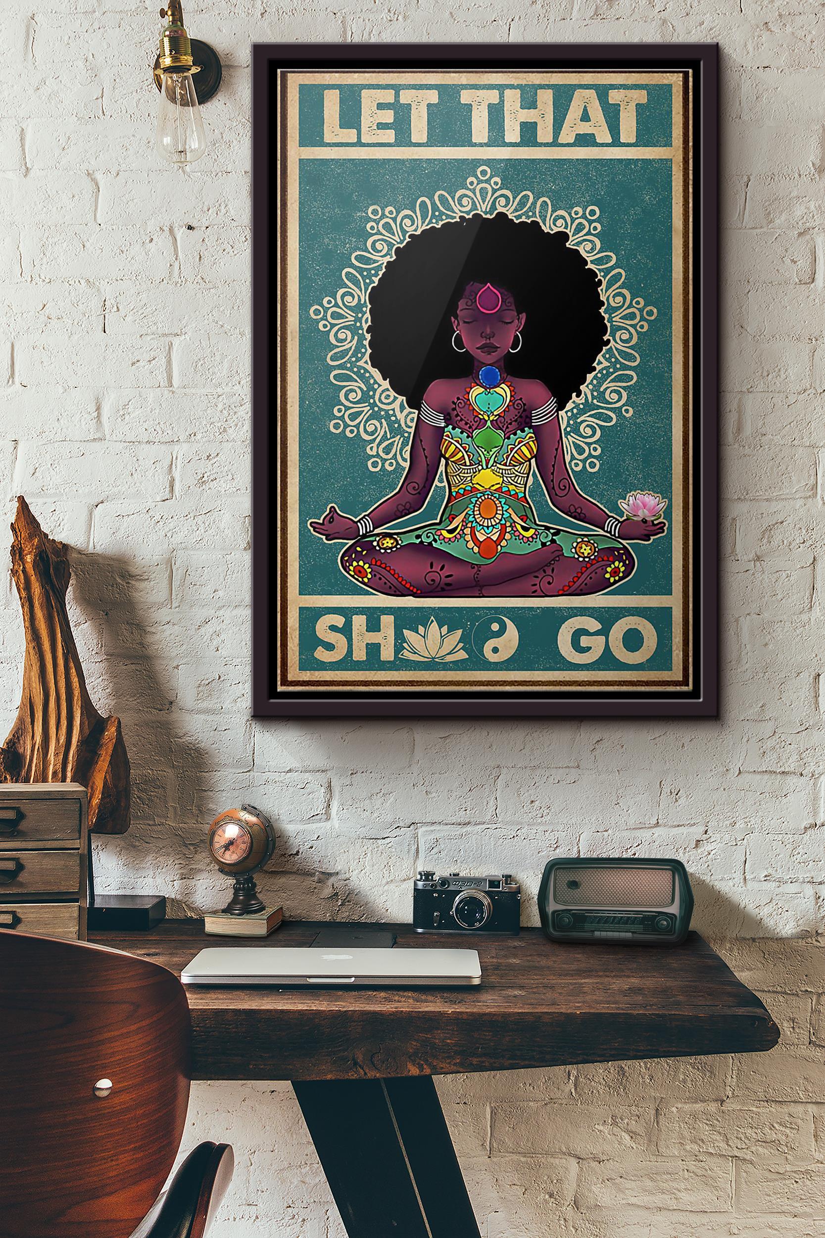 Retro Let That Shit Go Black Girl Yoga Poster Framed Matte Canvas