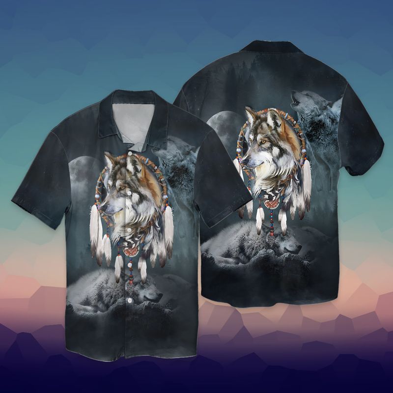 Native Wolf And Dream Catcher Full Print Hawaii Shirt Ha36295