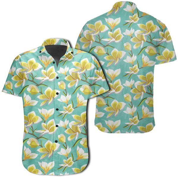 Tropical Plumeria Blue Hawaiian Shirt