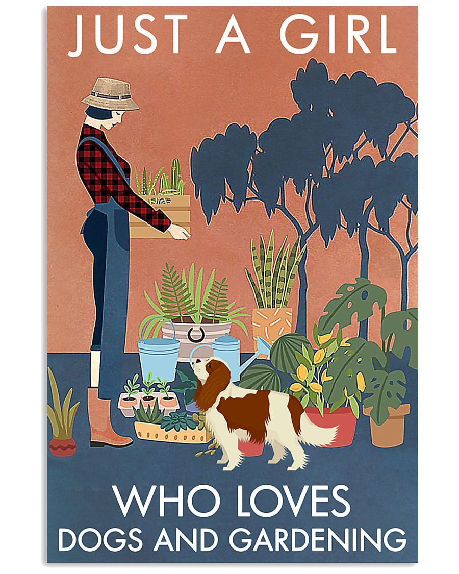 Vintage Just A Girl Who Loves Gardening And Cavalier King Vertical Poster