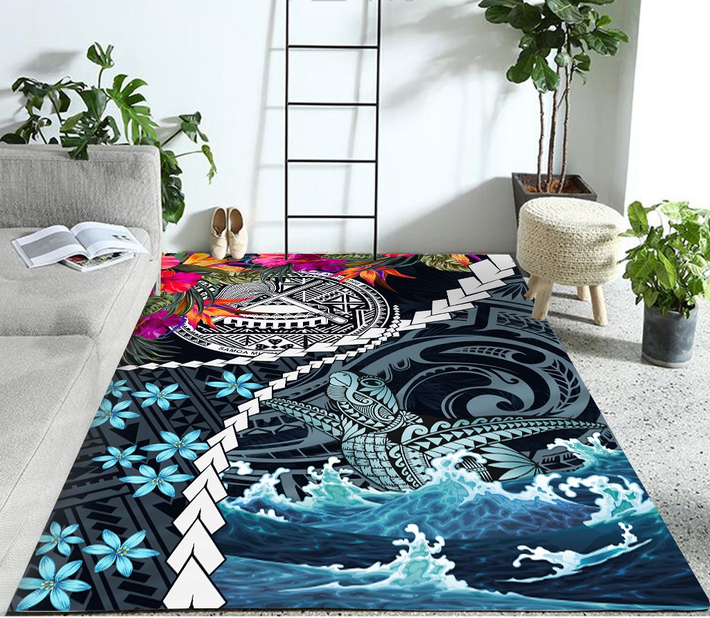 American Samoa with tropical flower and turtle ocean RUG