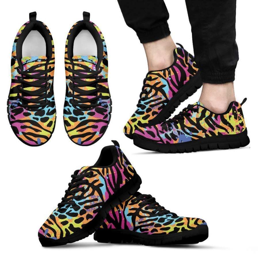 Colorful Zebra Leopard Pattern Print Men’s Sneakers