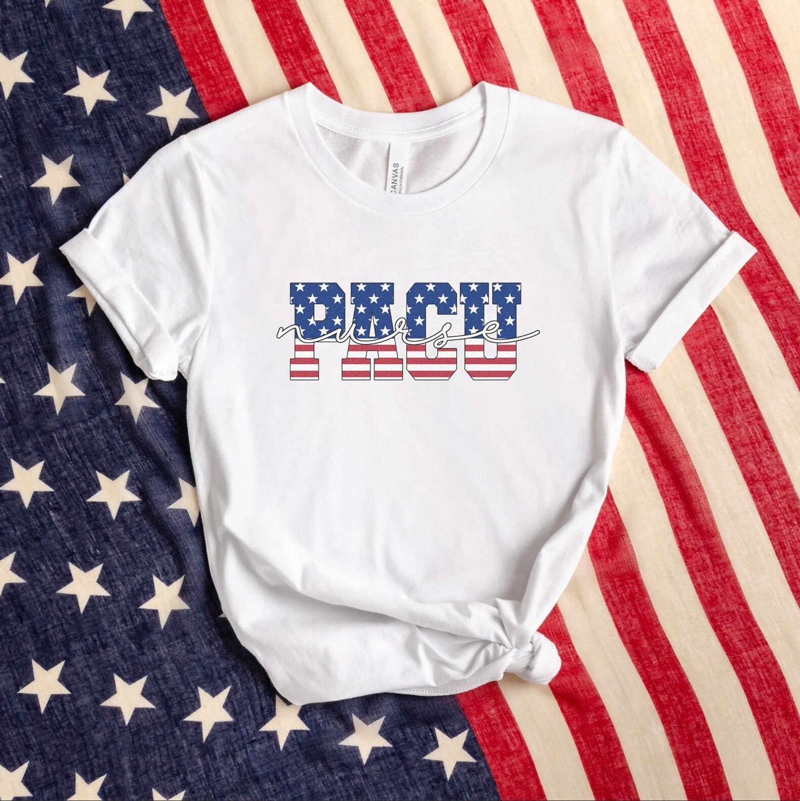 Patriotic VA Pacu Nurse Shirt – July 4th Independence Day Pacu Rn TShirt, Womens USA American T-shirt Fourth Of July Peri Op Periop Gift Tee