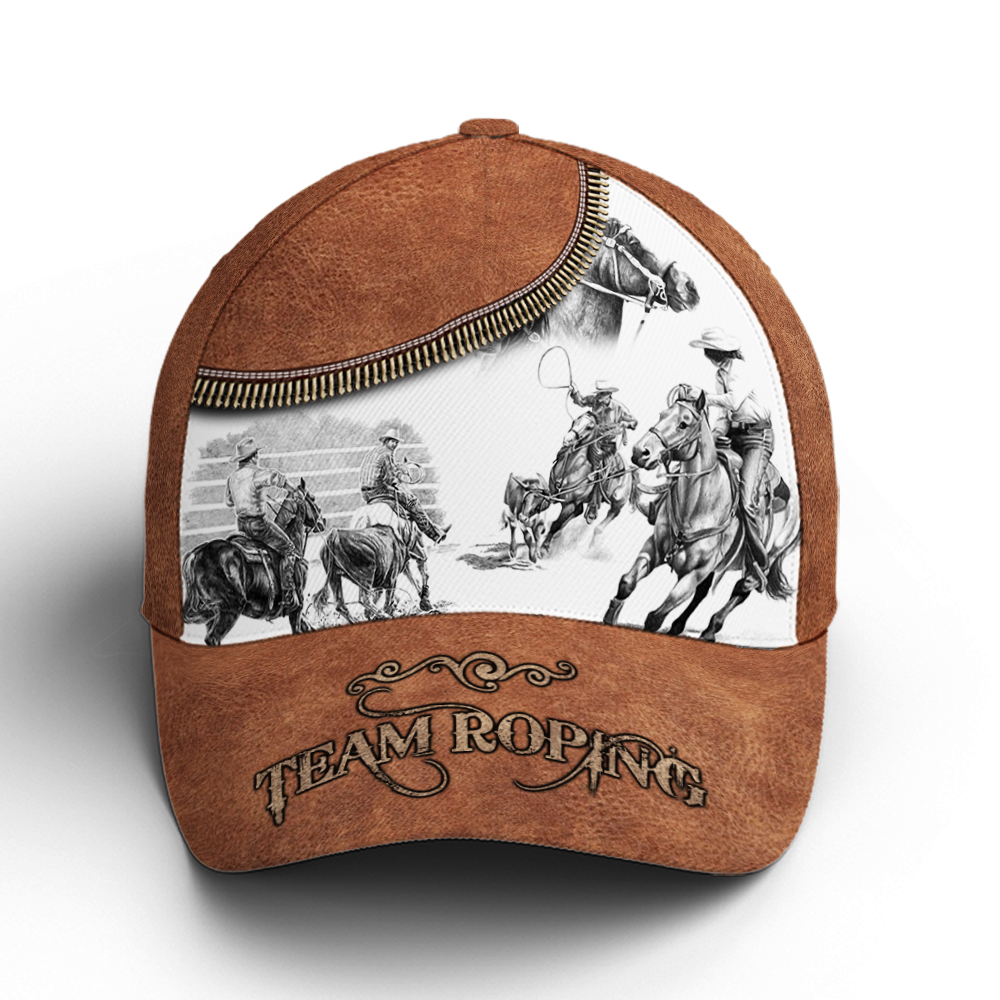 Bull Riding Team Roping Classic Leather Baseball Cap Coolspod