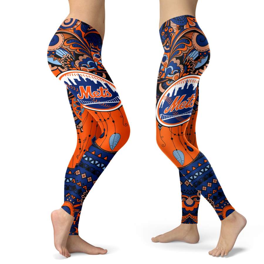 Boho New York Mets Leggings With Fantastic Art