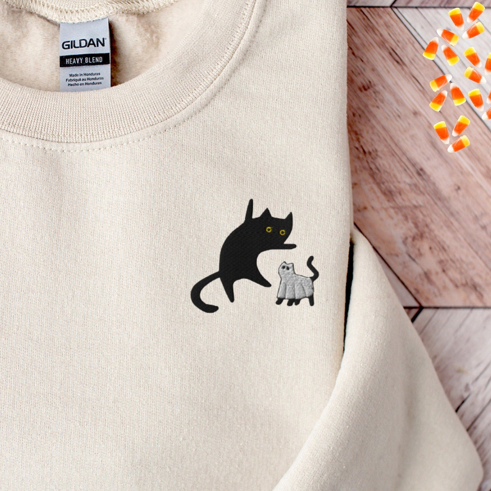 Black Cat Embroidered Sweatshirt 2D Crewneck Sweatshirt All Over Print Sweatshirt For Women Sweatshirt For Men Sws4558