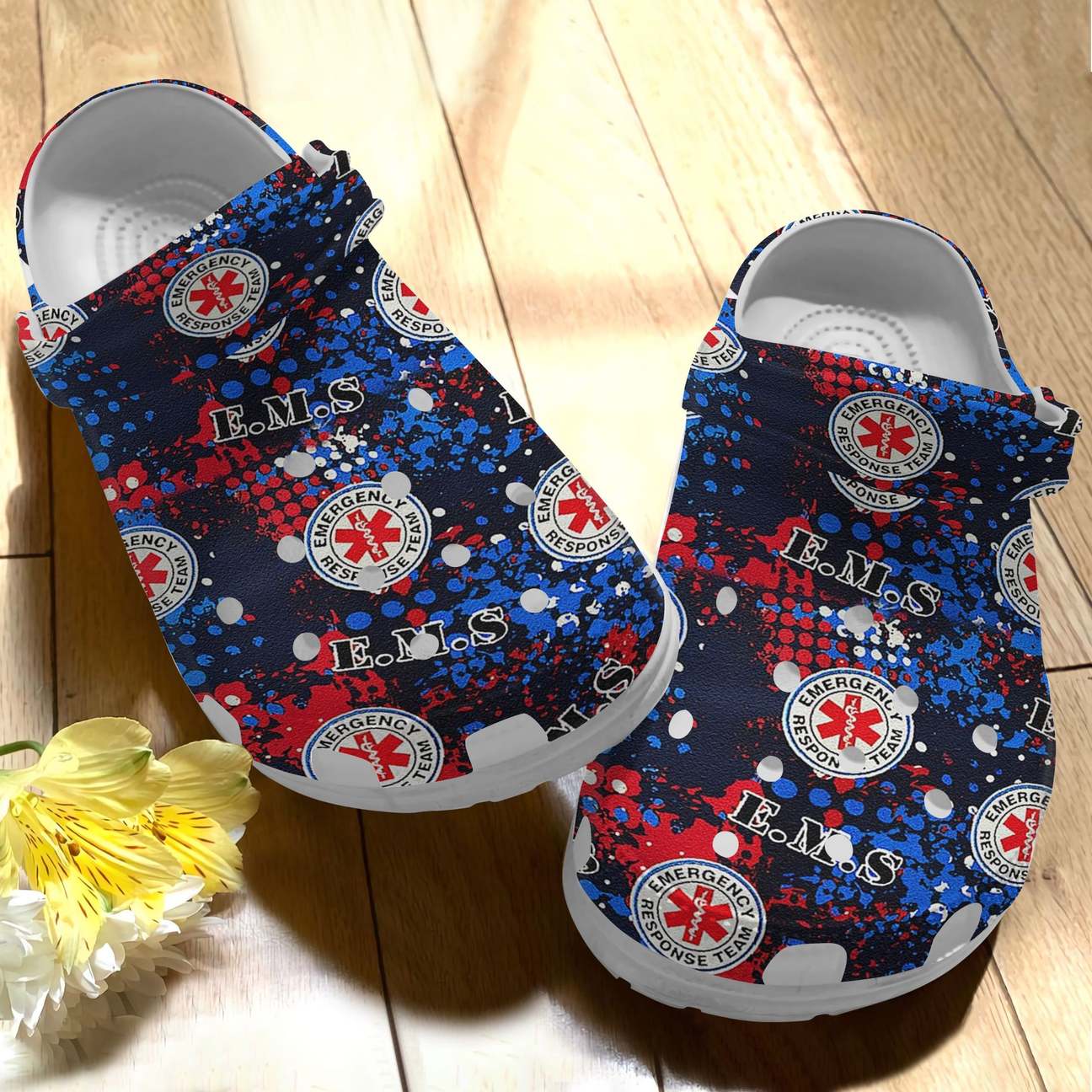 Paramedic Emergency Medical Services Personalize Clog, Custom Name, Text, Fashion Style For Women, Men, Kid, Print 3D Whitesole Paramedic Ems Logo