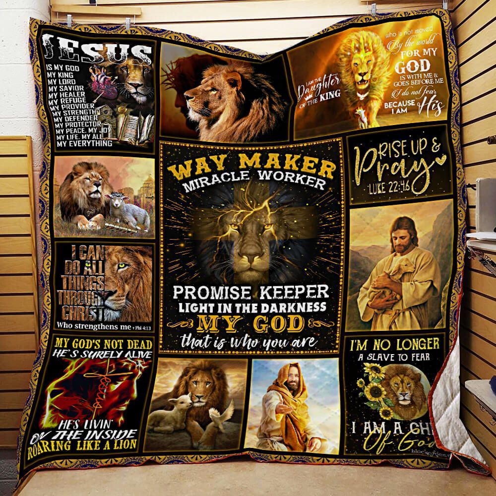 Way Maker Miracle Worker Promise Keeper Light In The Darkness, Jesus Quilt Blanket