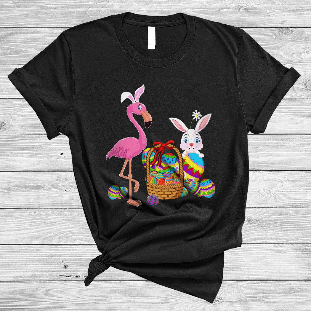 Bunny Flamingo With Easter Egg Basket Cute Happy Easter Day Bunny Flamingo Lover Gifts T-Shirt