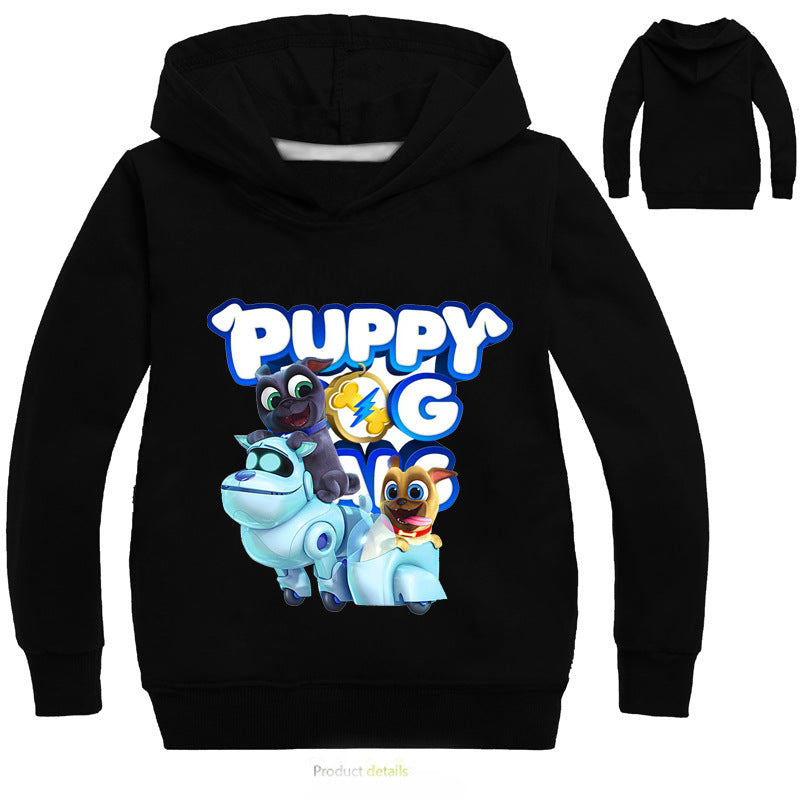 New Girls Boys Sweater Spring Autumn Children Hooded Clothing Cartoon Puppy Dog Sweatshirt Cotton Hoodies For 6 8 10 12 14 Years