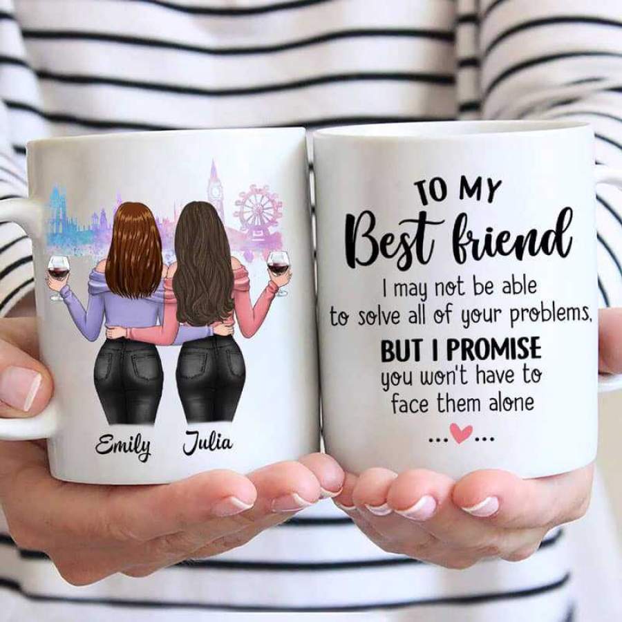 Charming Girls Besties Watercolor Skyline Personalized Mug