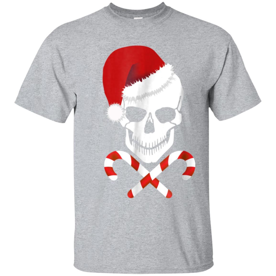 Christmas Skull T-Shirt Funny Candy Cane Santa Claus Gift