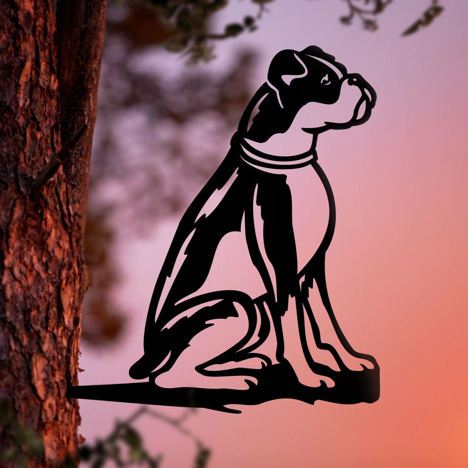 Metal Boxer Silhouette Puppy Love – Usa Steel Dog Sign Cutout – Rustic Outdoor Home & Garden Decor – Housewarming Gift For Dog Lovers