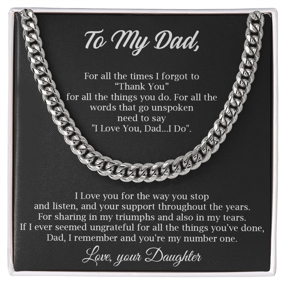 To My Dad Cuban Chain Necklace, Gift For Dad From Daughter, Father’S Day Gift, Dad Birthday Present