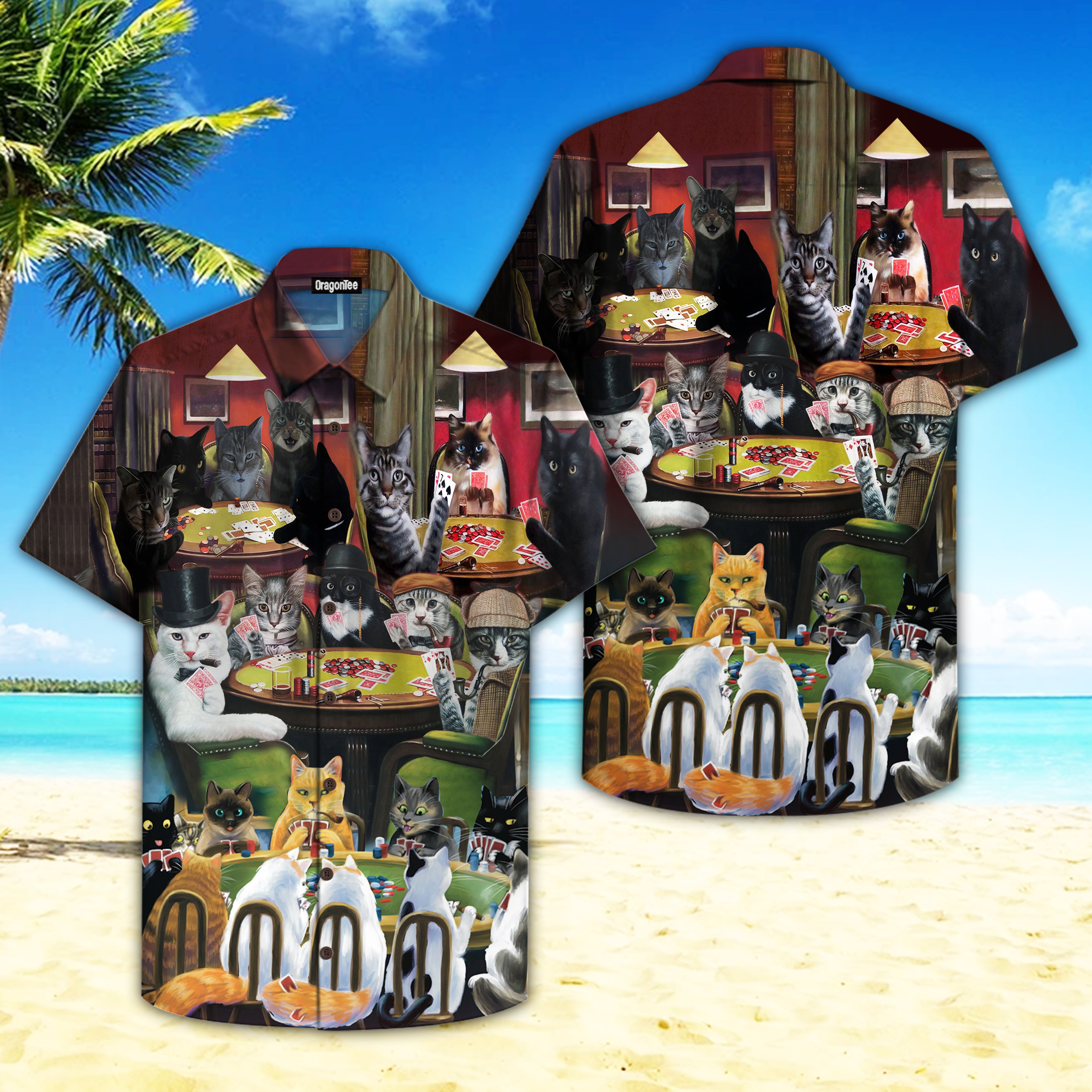 Oragontee Cats Playing Poker Hawaii Shirt For Men Women Adult Ha13252