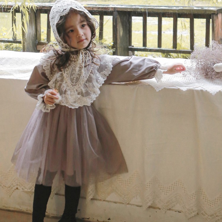 Spring Autumn New Long-Sleeve Girls Dress 100% Cotton Soft Muslin Retro Casual Dresses Children’s Clothing Lace Tutu Dress CC018 alx