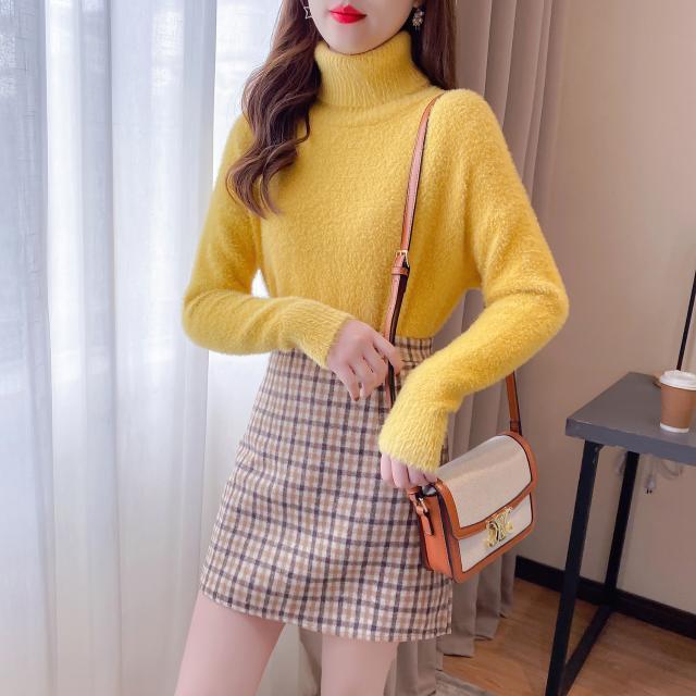 2022 Women Autumn Winter New Suits Female Turtleneck Sweater Pullovers and A-line Woolen Mini Skirts Ladies 2 Piece Sets A220 alx