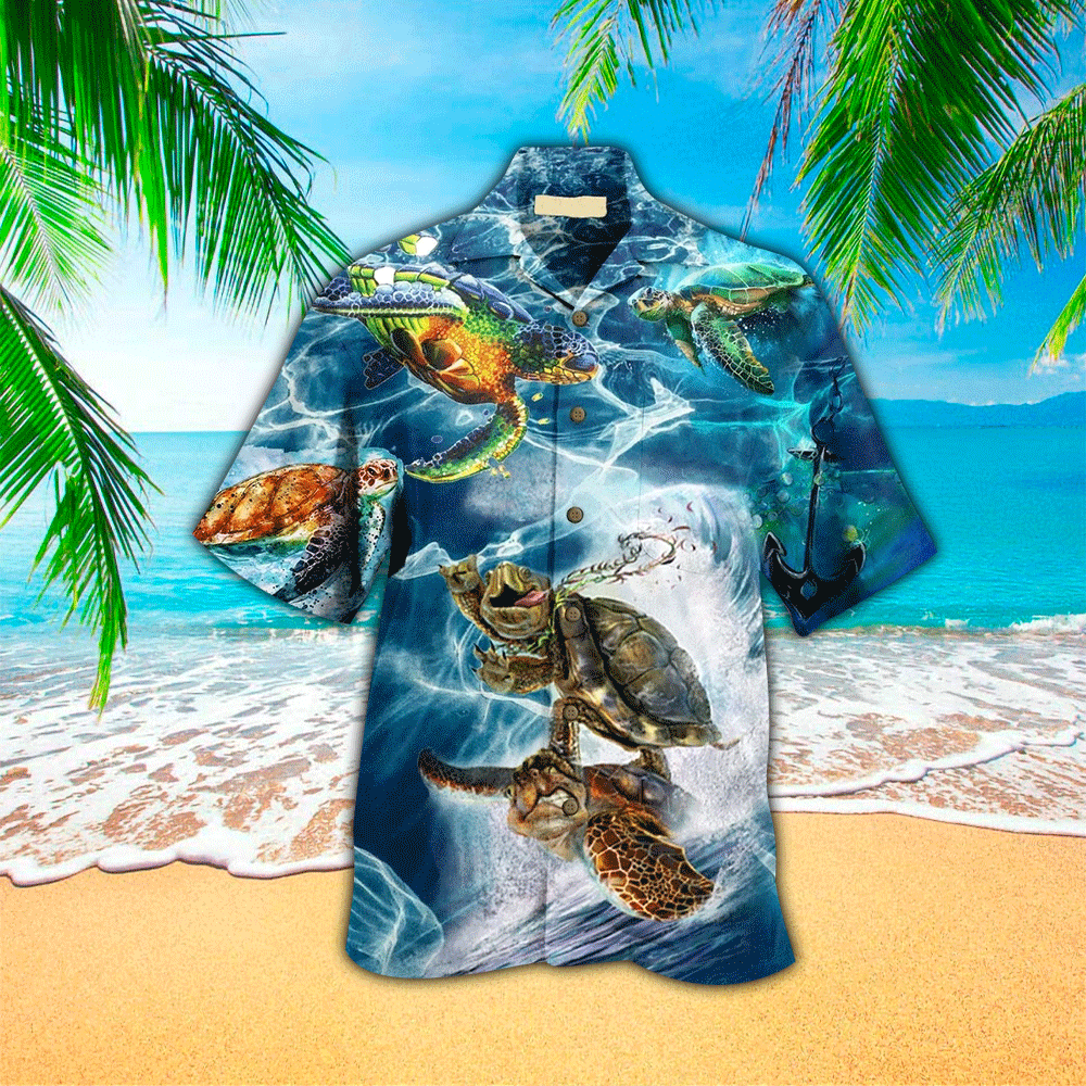 Sea Turtle Beach Print Polyester Hawaii Shirt Aloha Ha30783