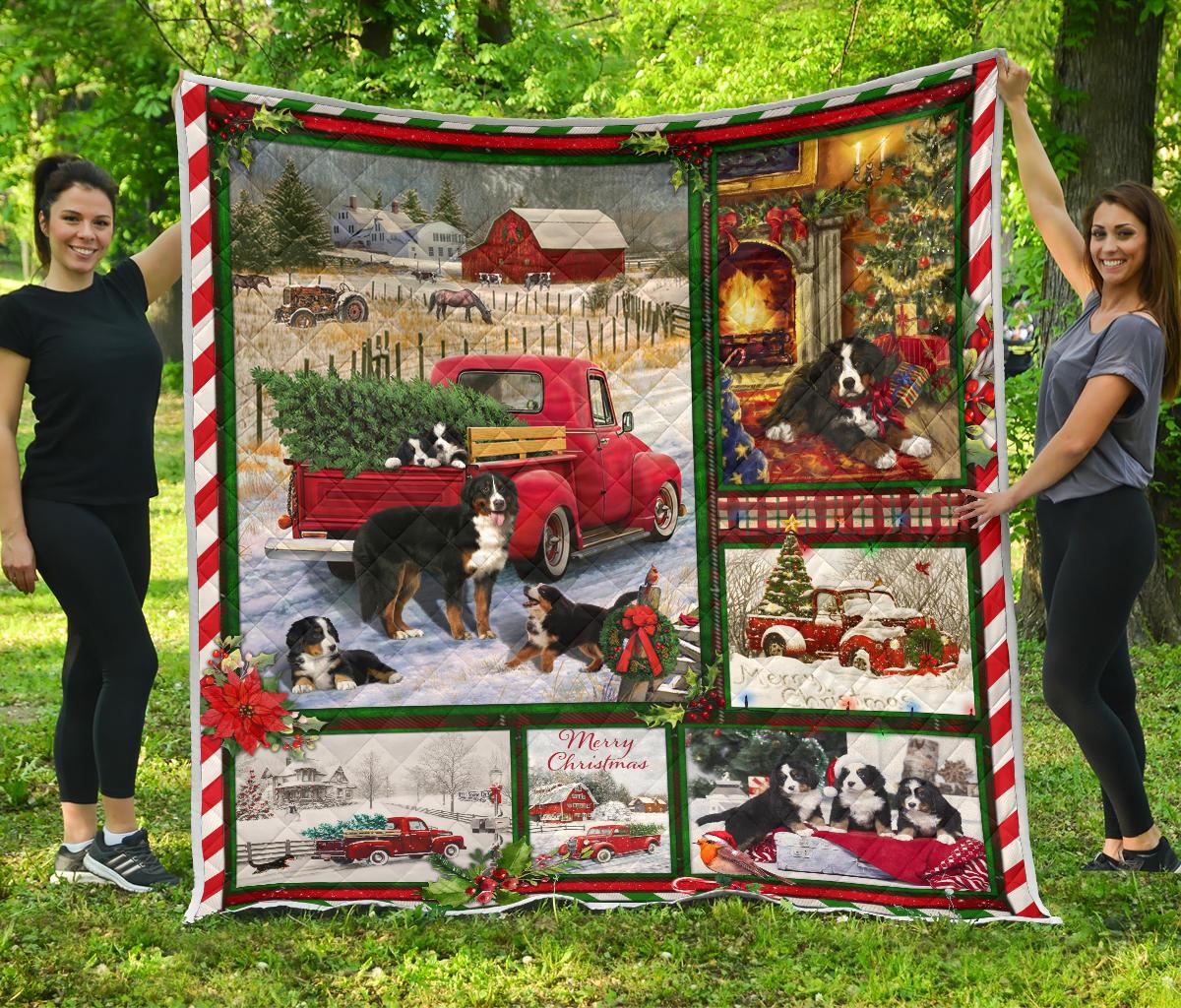 Bernese Mountain Red Truck Christmas Premium Quilt Home Decor – Quilt