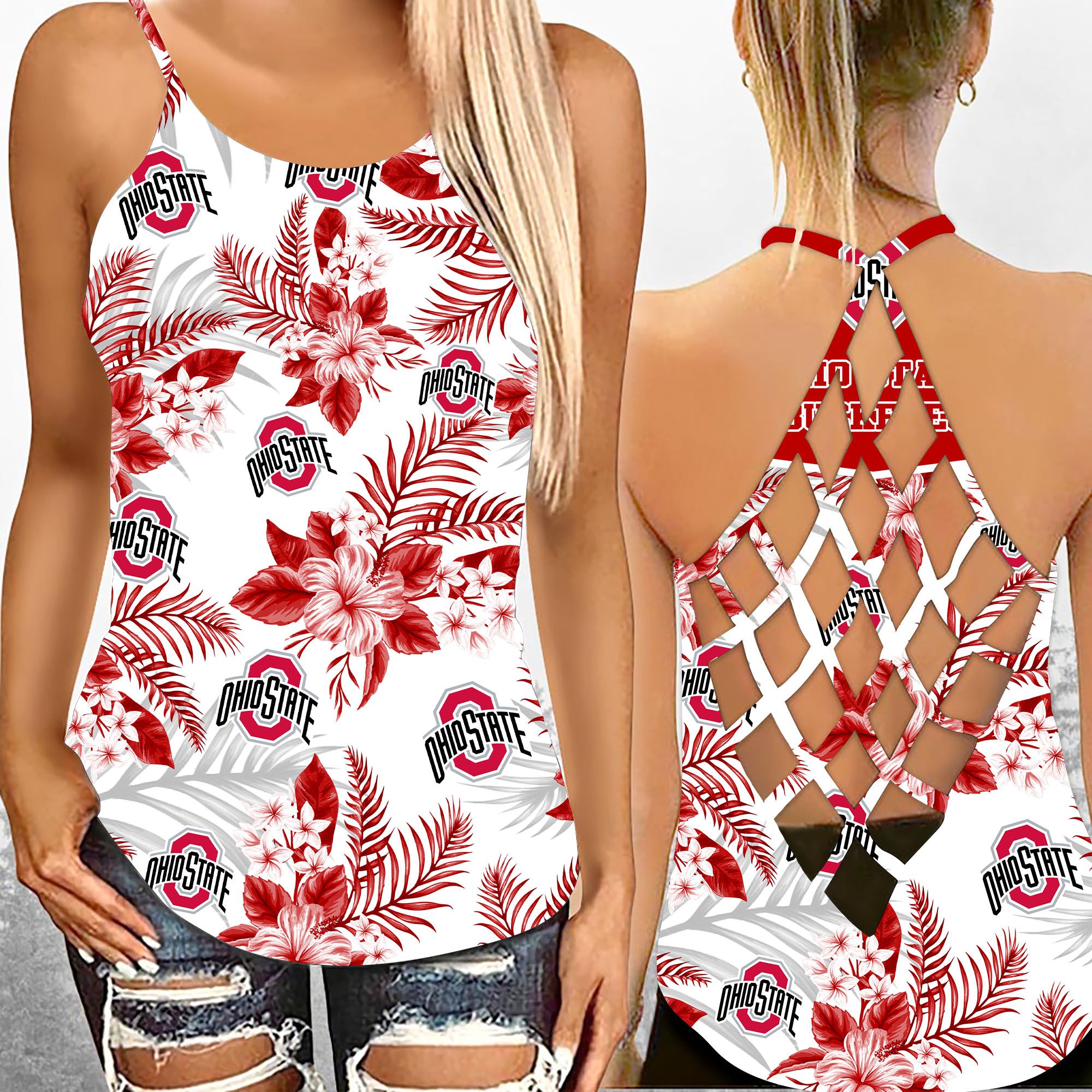 Ohio State Buckeyes NCAA1-Criss Cross Tanktop Hawaii Style Ds1