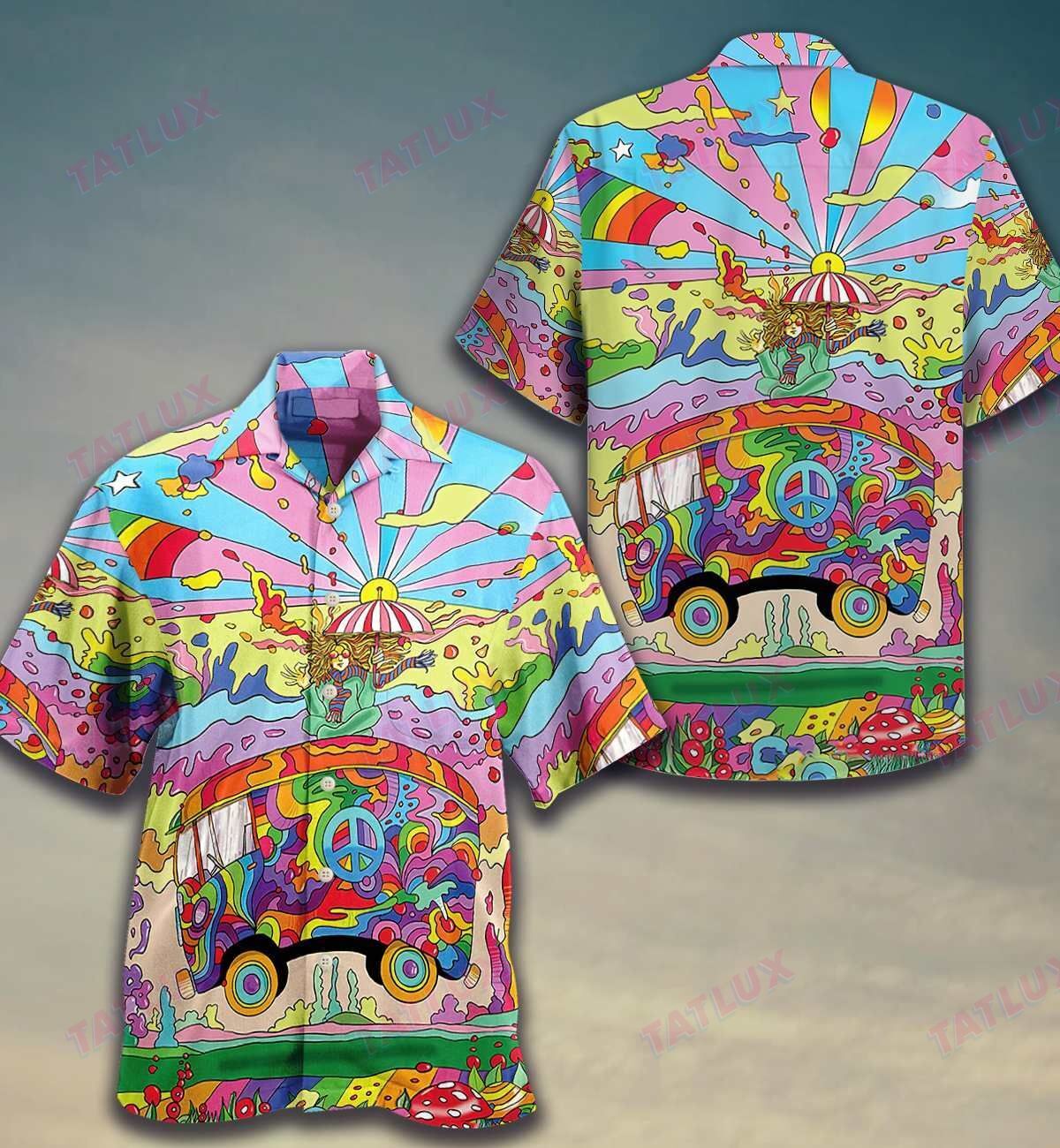 Hippie Psychedelic Color Pattern Hawaii Shirt Ha36395