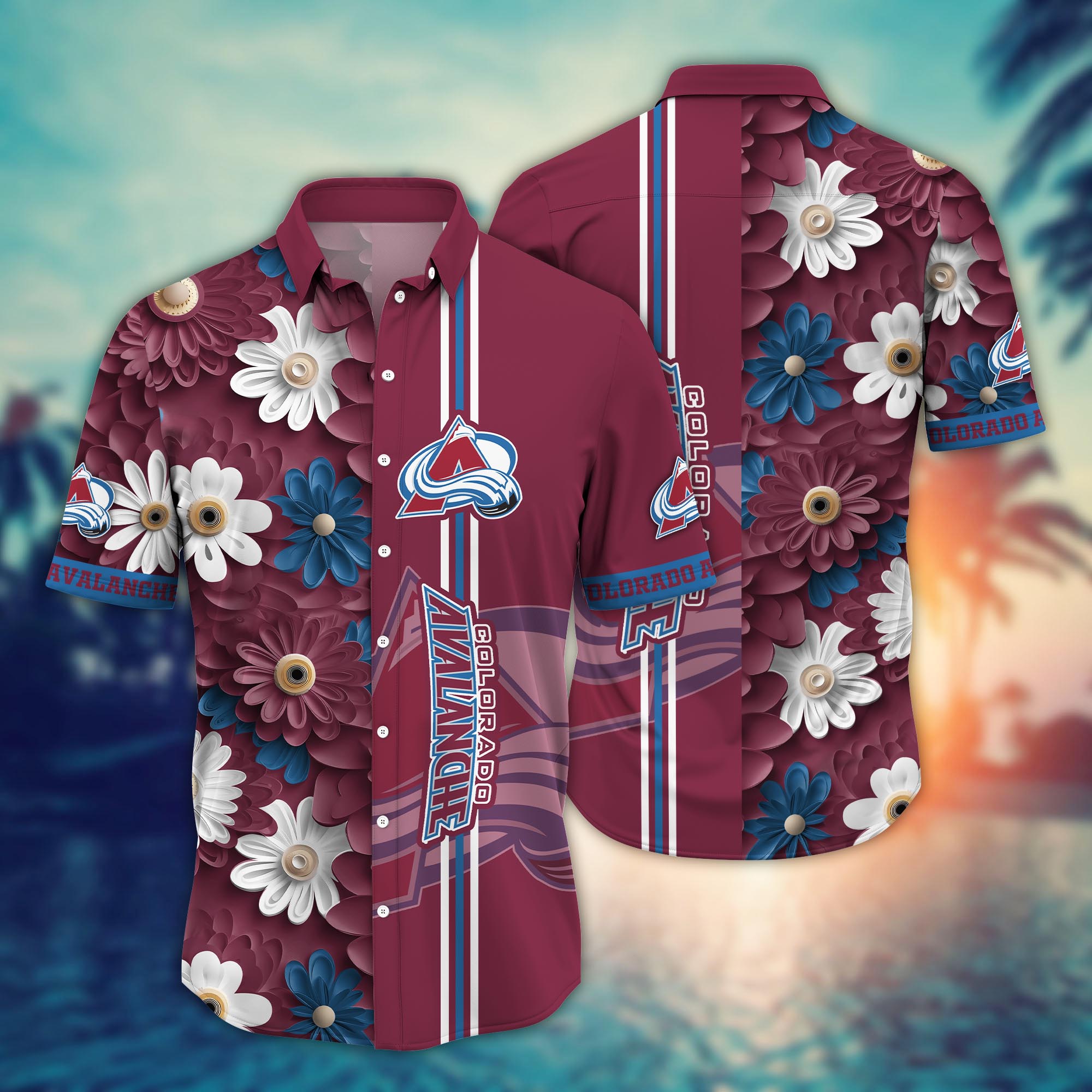 Colorado Avalanche Striped Floral Hawaiian Shirt