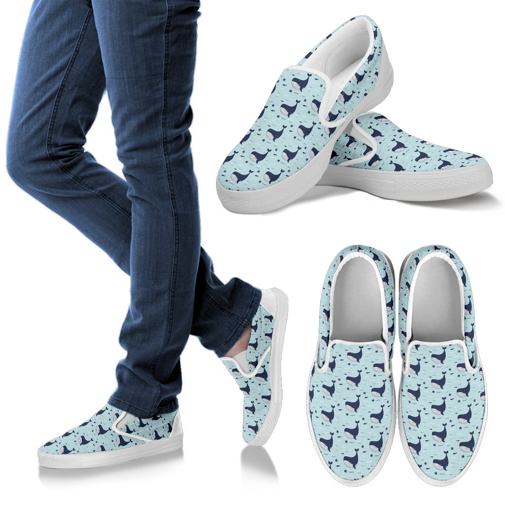 Whale Cute Design Themed Print Men Slip Ons Shoes