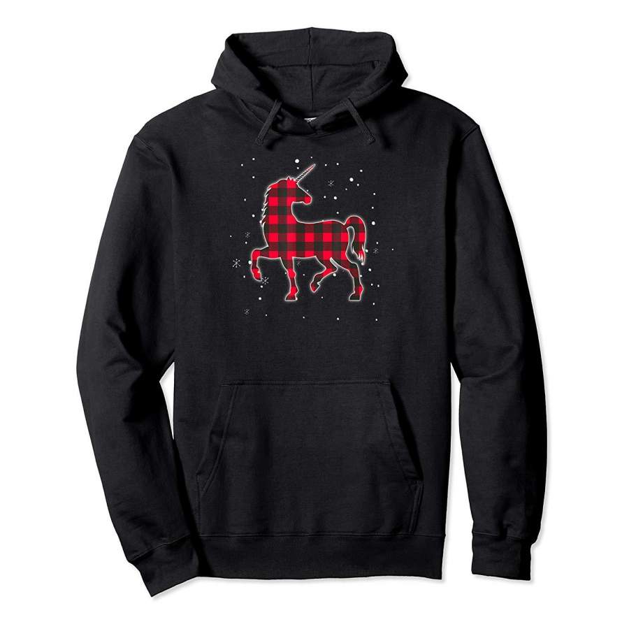 Red Plaid Unicorn Christmas Matching Buffalo Family Pajama Hoodie Premium Tee