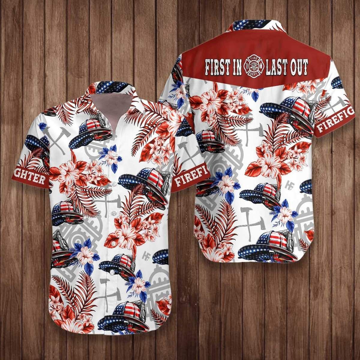 American Flag Helmet Firefighter Seamless Hawaii Graphic Print Short Sleeve Hawaii Shirt Ha78684