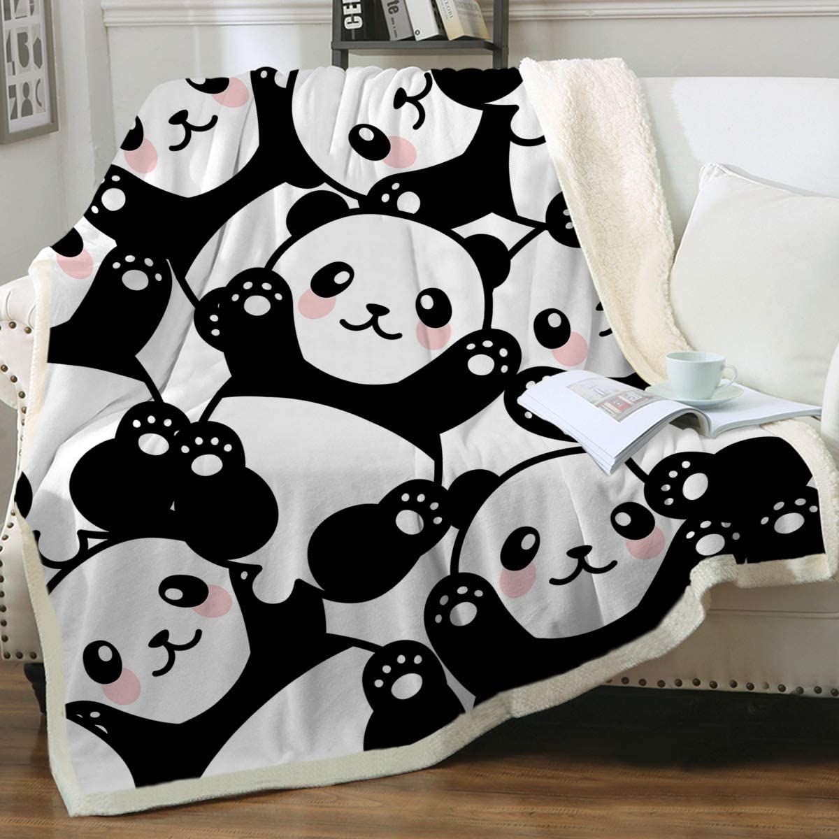 Sleepwish Panda Black and White Panda Bear Fleece Blanket