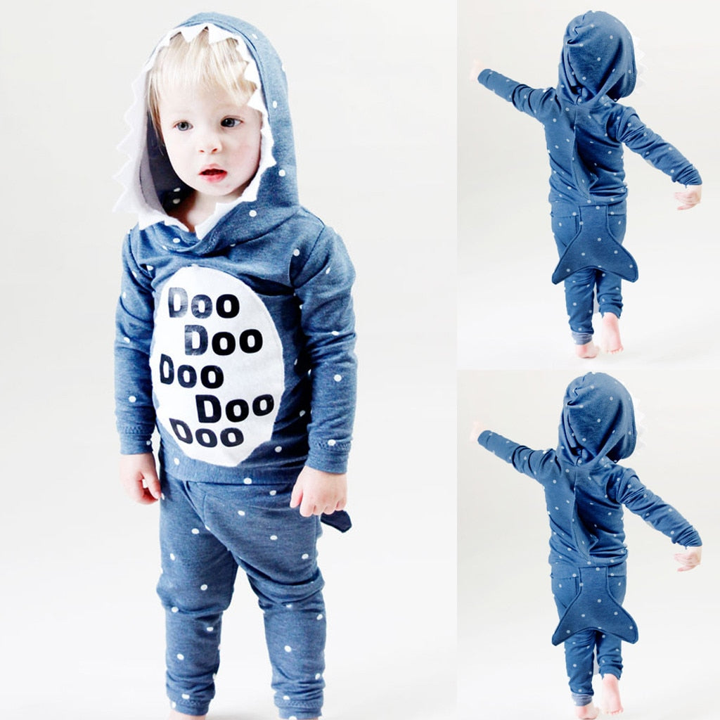 Cartoon Doo Doo Shark Baby Children’S Pajamas Jumpsuit Hoodie