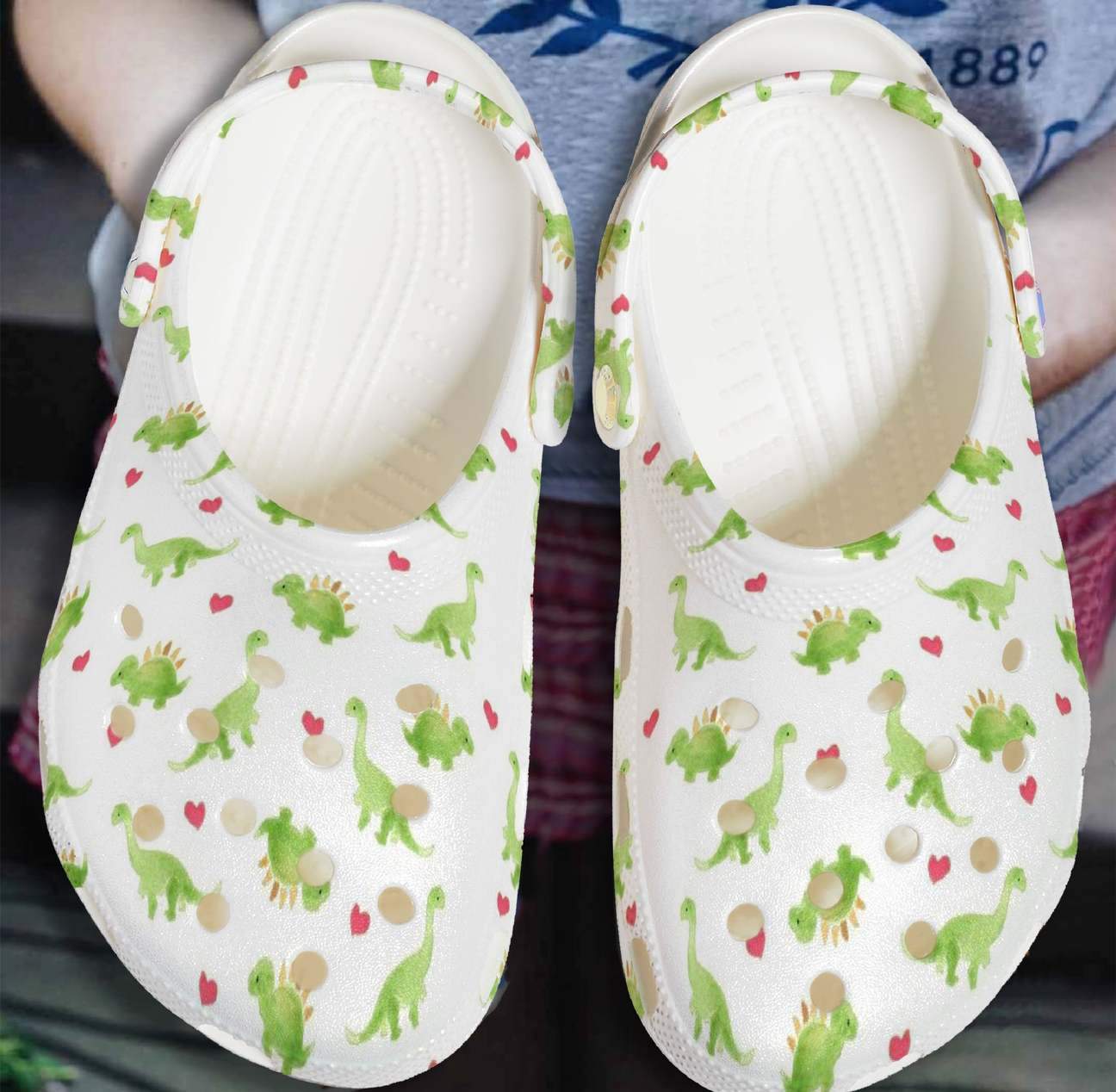 Dinosaur Personalized Clog, Custom Name, Text, Color, Number Fashion Style For Women, Men, Kid, Print 3D Dinosaur White Pattern