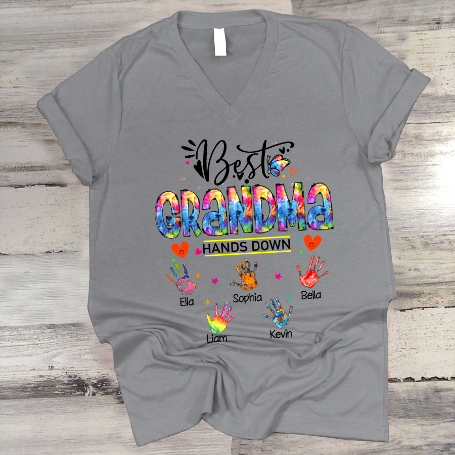 Best Grandma Hands Down Personalized V-Neck