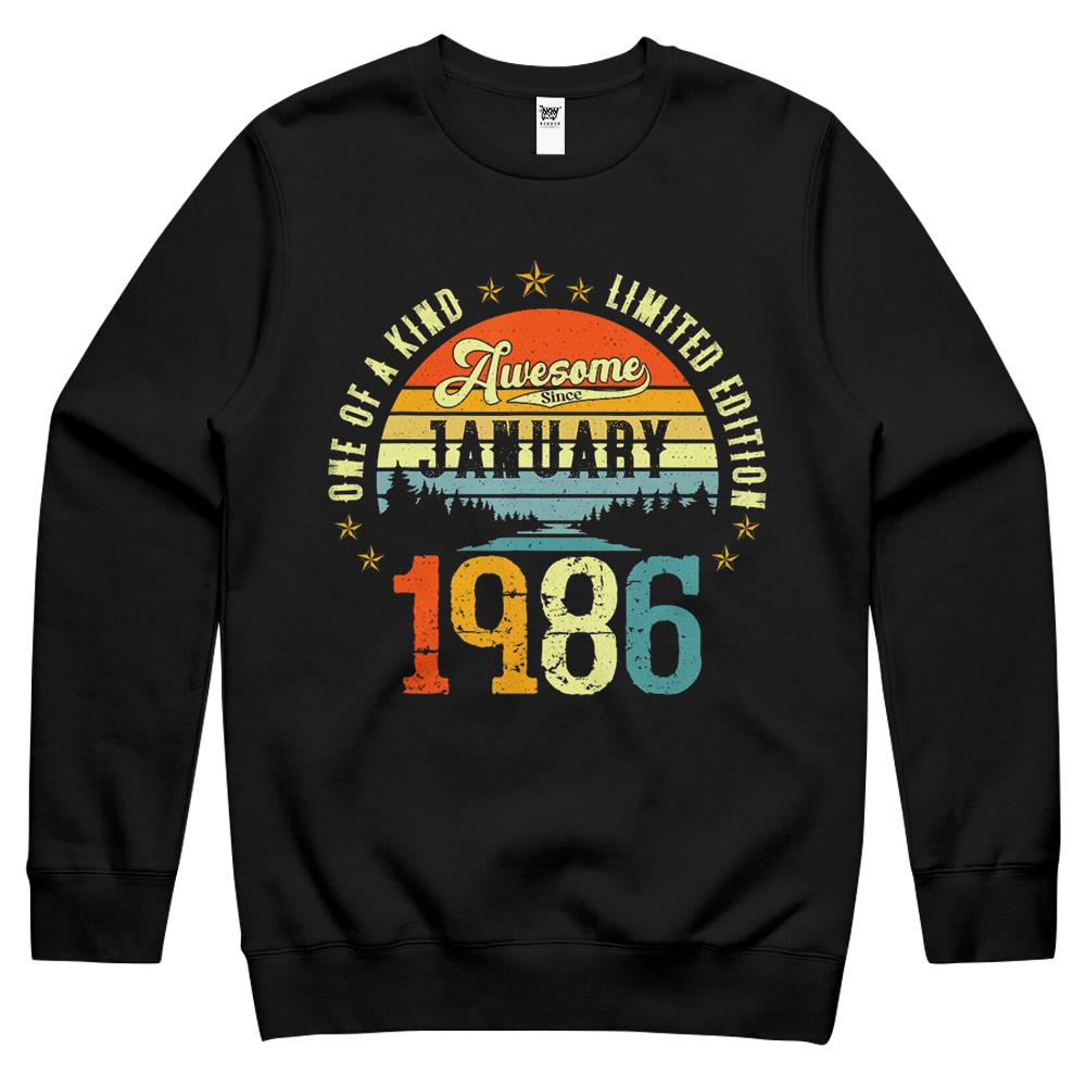 Awesome Since January 1986 Vintage 36Th Birthday Crewneck Sweatshirt