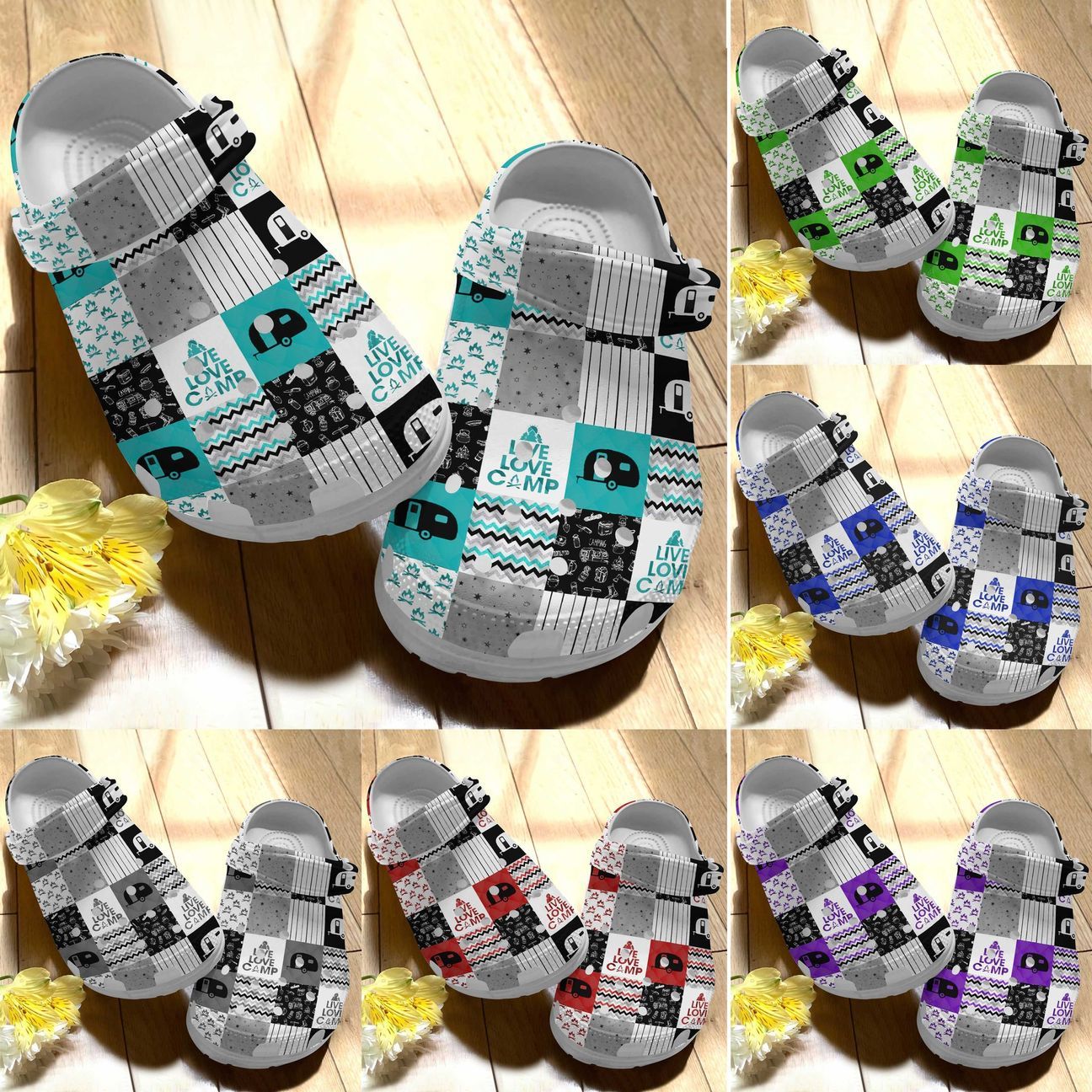 Camping Personalized Clog, Custom Name, Text Live Love Camp, Fashion Style For Women, Men, Kid, Print 3D