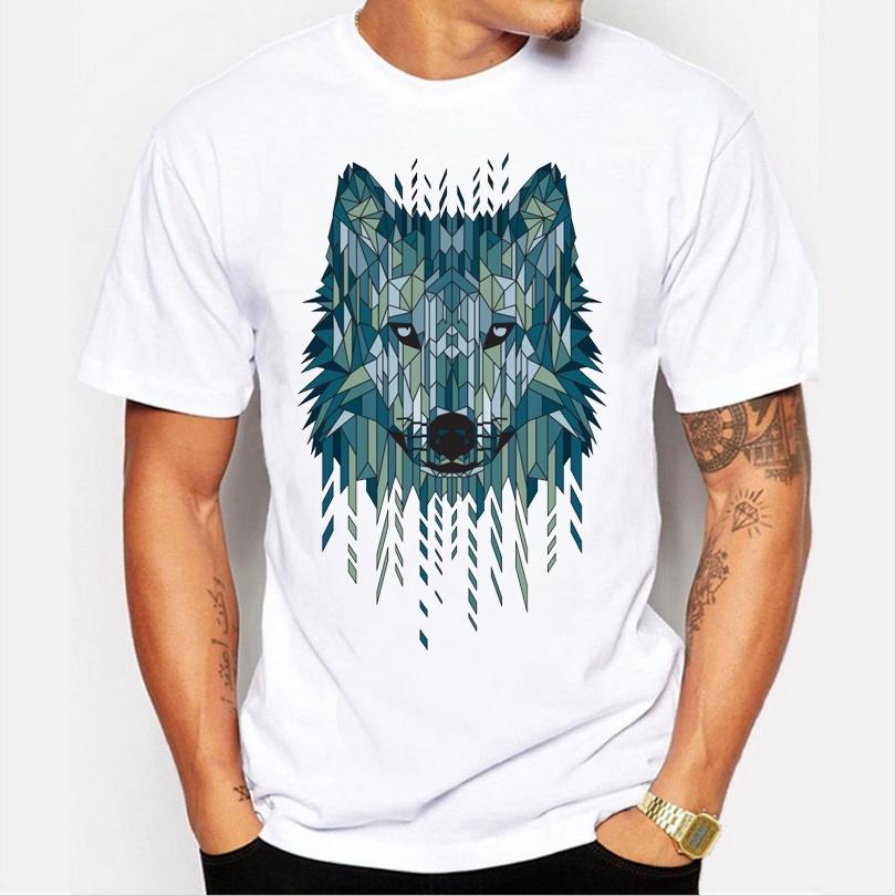 2017 New Arrival Cool Geometric Wolf Men’S Fashion T Shirt Popular Tops Short Sleeve High Quality Hipster Tees