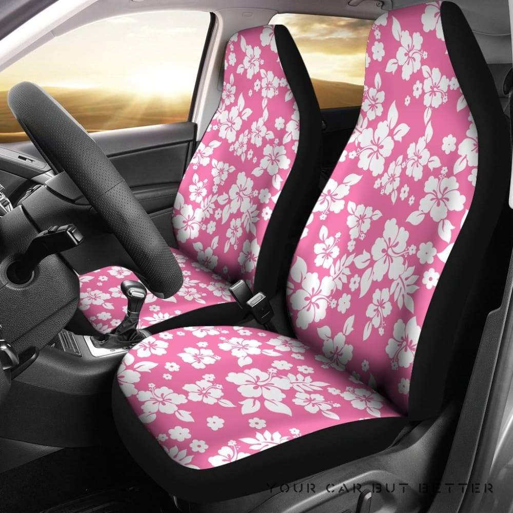 Pink And White Hibiscus Hawaiian Flower Pattern Car Seat Covers 232205