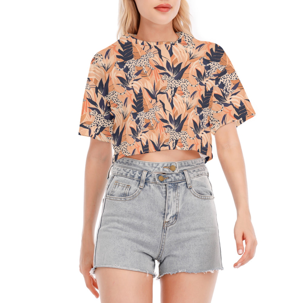 Abstract Jungle Pattern Leopard Cropped T-Shirt