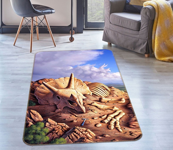 3D Dinosaur Fossil Bone Area Rug Home Decor