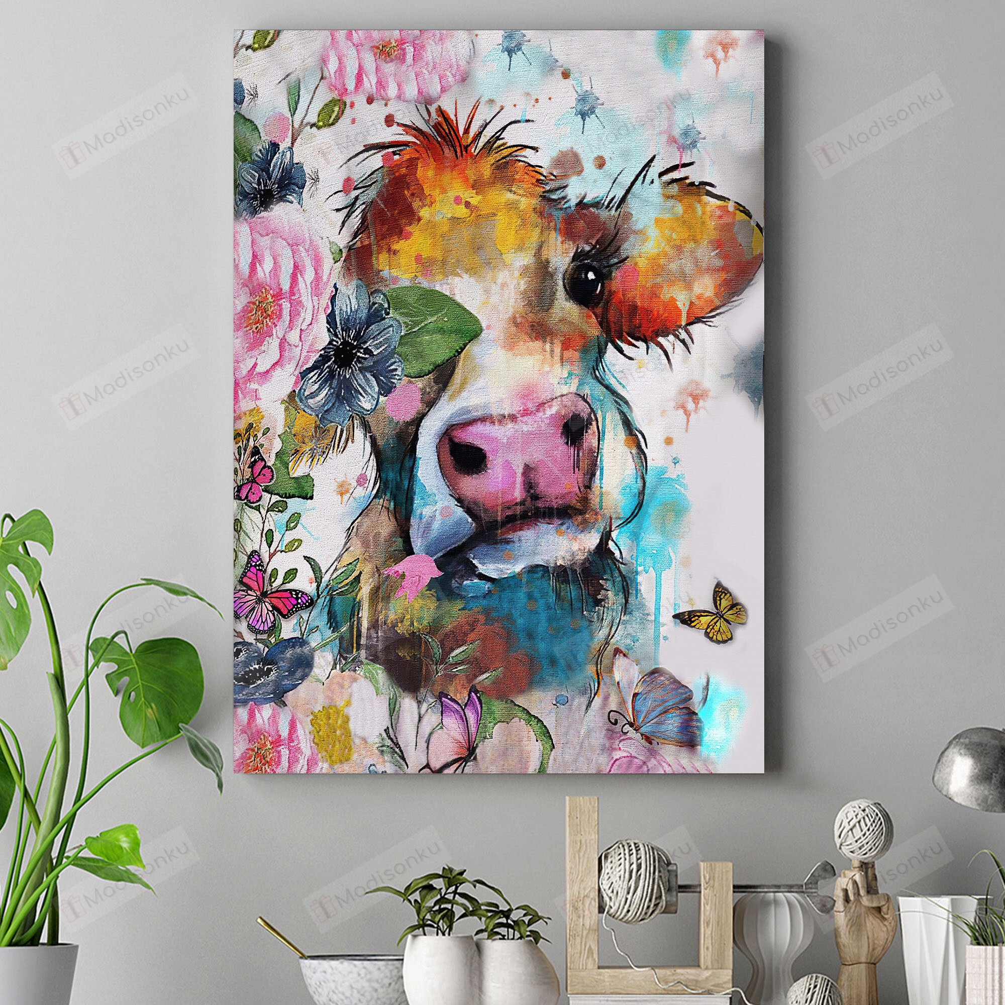 Beautiful Cow Art Vertical Poster Home Decor Wall Art Print No Frame Or Canvas 0.75 Inch Frame Full-Size