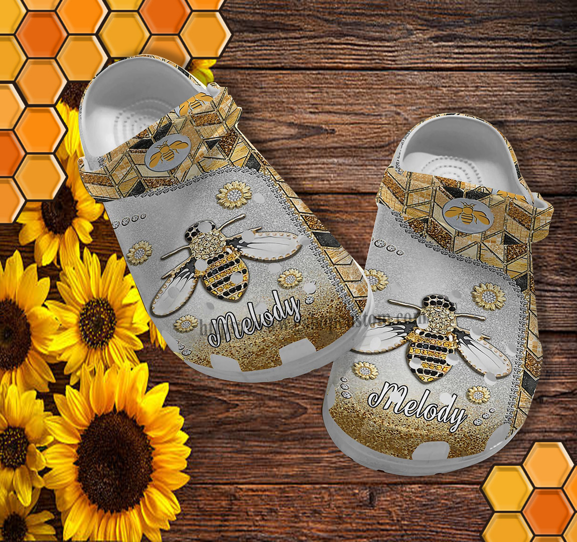 Bee Metal Flower Twinkle Croc Shoes For Women- Bee Kind Hippie Shoes Croc Clogs Birthday Customize- Cr-Ne0354