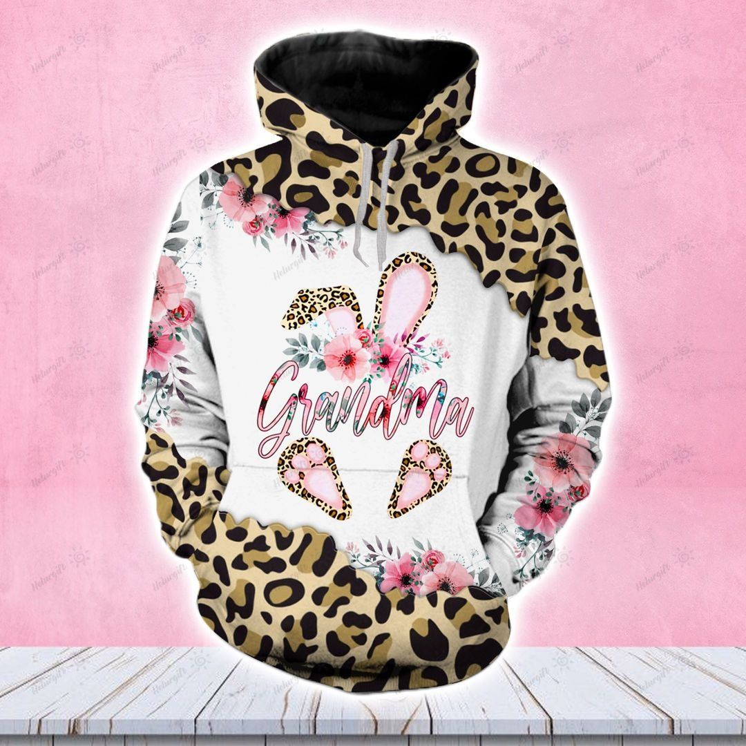 Apayprints -Grandma Bunny Easter Leopard 3d All Over Printed Hoodie Set