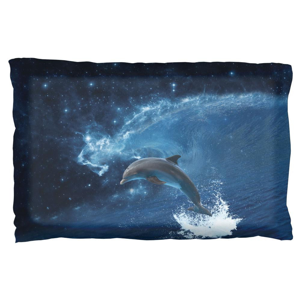 Dolphin In Space Ocean Wave Pillow Case