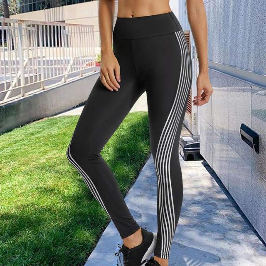 Women’s Casual Slim Iridescent Reflective Material Printed Fitness Leggings Slim Stretch Elastic Glow in Dark Pants Trousers