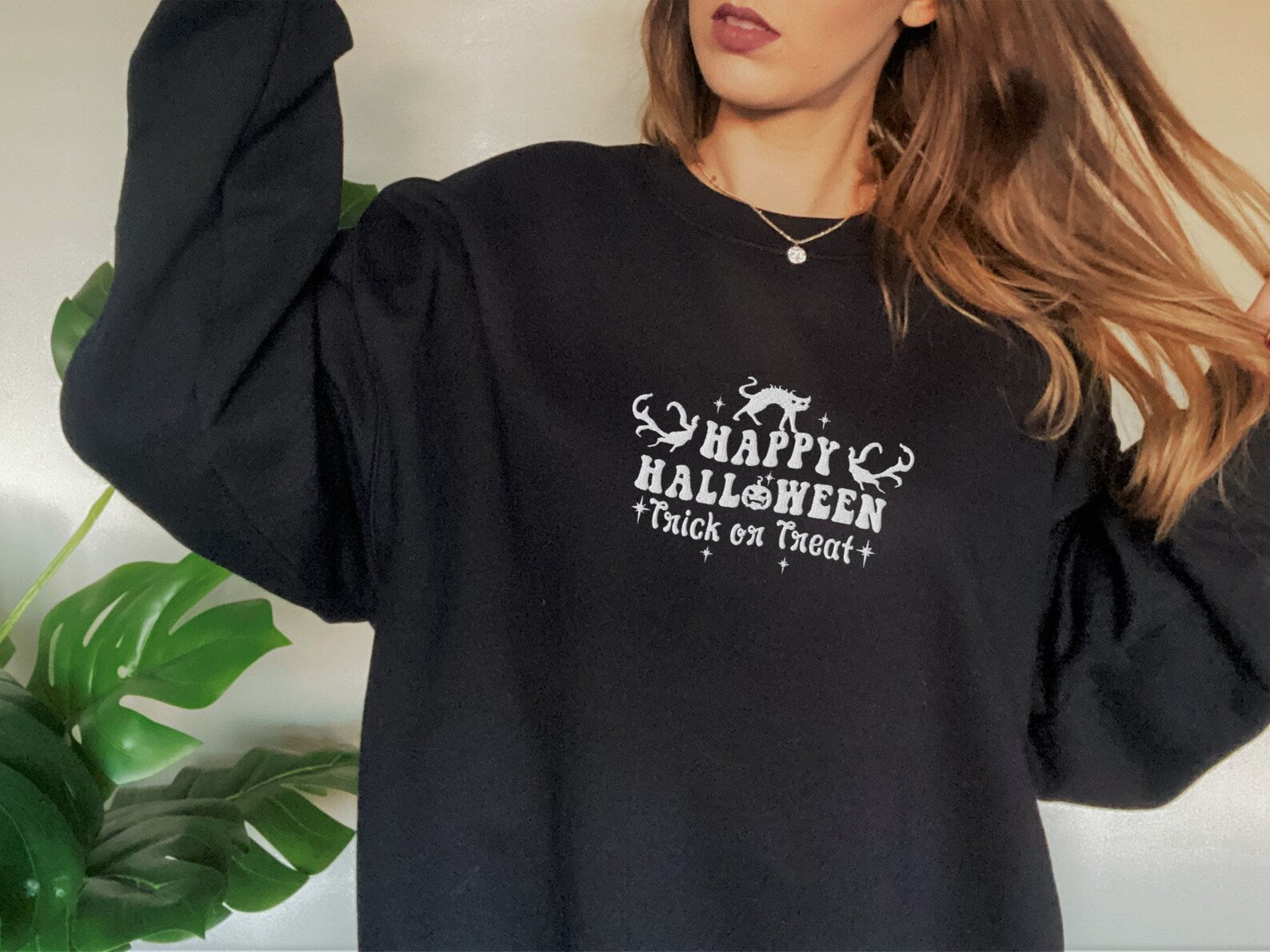 Happy Halloween Embroidered Halloween Sweatshirt 2D Crewneck Sweatshirt All Over Print Sweatshirt For Women Sweatshirt For Men Sws3344