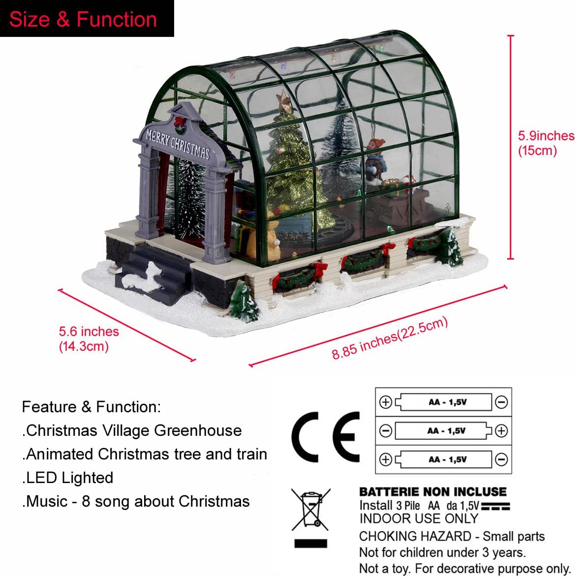 Animated Lighted Christmas Village Greenhouse Collectible House Ballroom Disply Xmas Home Accent Fireplace Decoration Musical alx