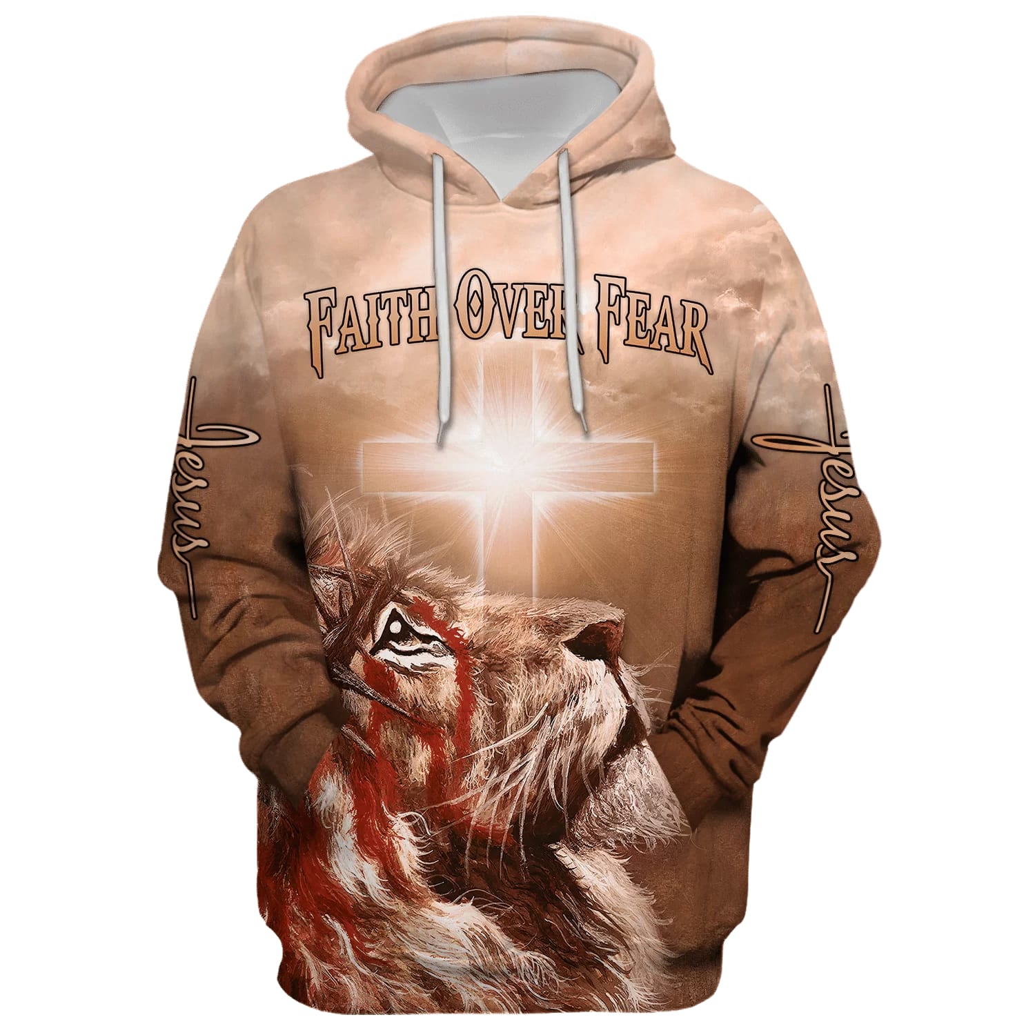 Lion Cross Faith Over Fear Hoodie  Men & Women Christian Hoodie  3D Printed Hoodie