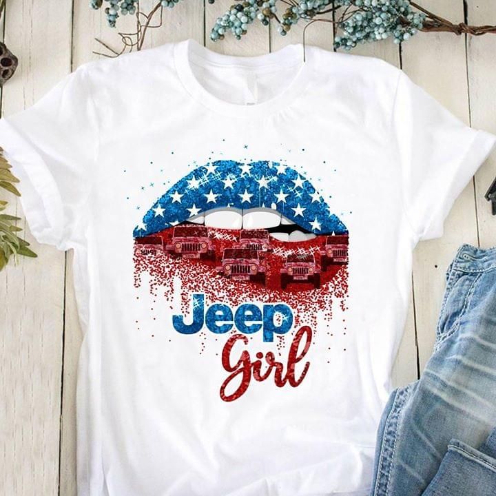 Jeep Girl Us Flag Glitter Lip T-Shirt Tshirt Hoodie Sweater Lt11