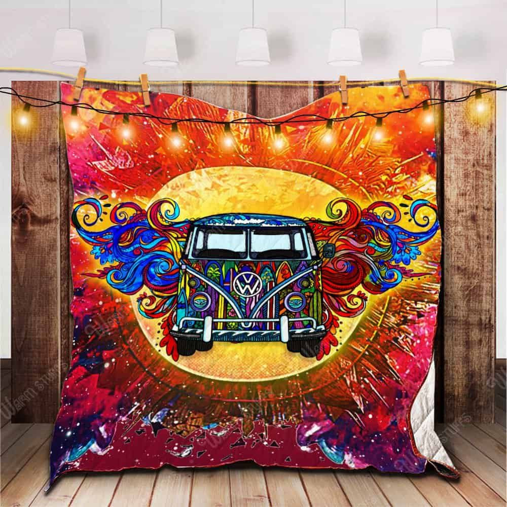Vw Car Hippie Quilt Blanket